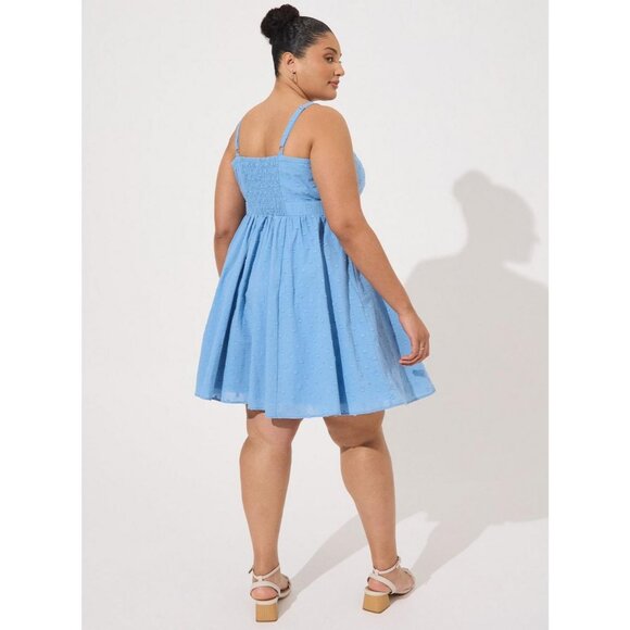 Torrid Mini Embroidered Challis Tie Front Eyelet Blissful Blue 4X Skater Dress - Picture 4 of 4